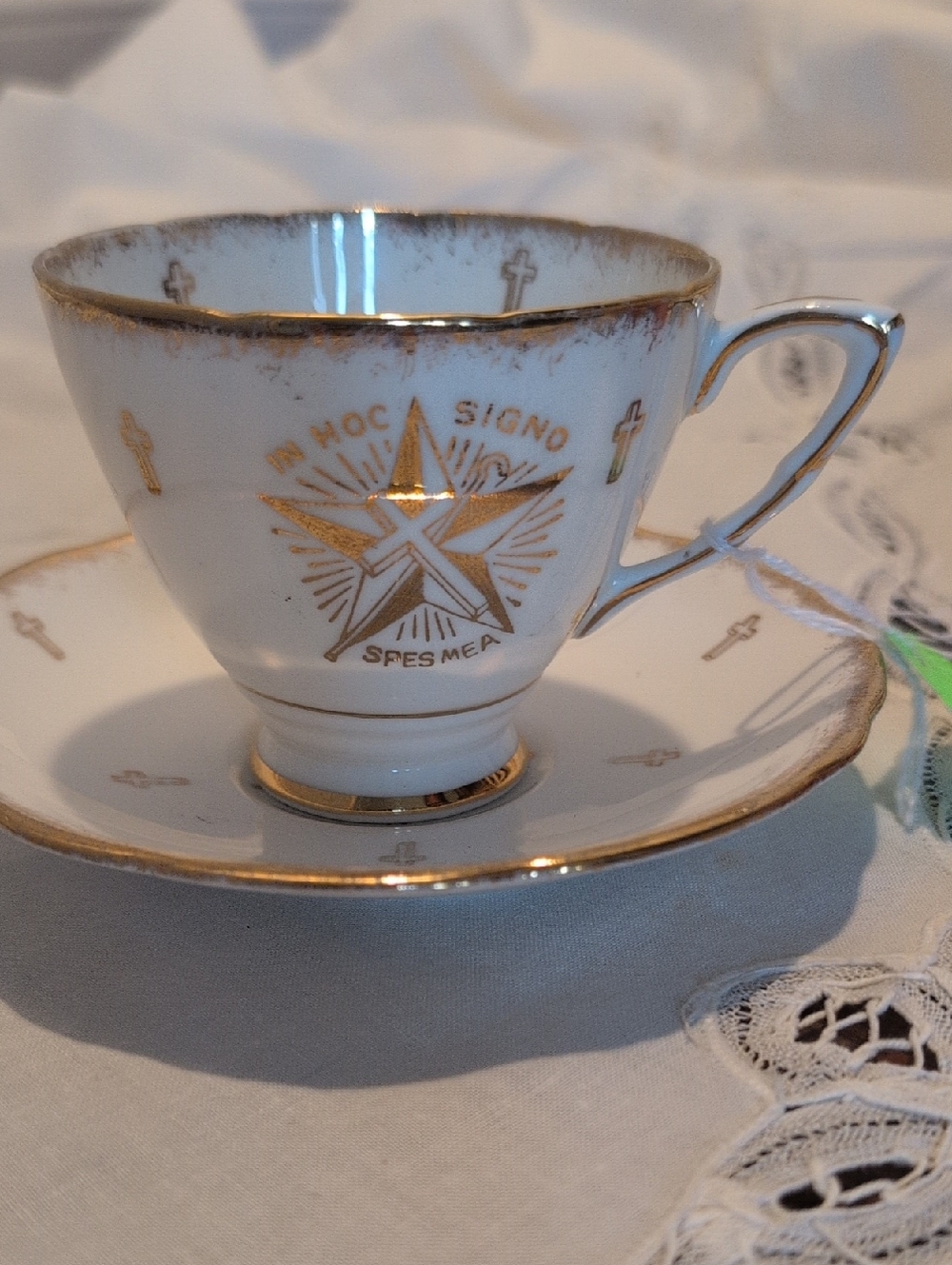 Stafford White Bone China Cup with Gold Trim and Star Motif
